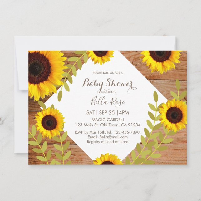 Invitation Baby shower de tournesol en fleurs rust (Devant)