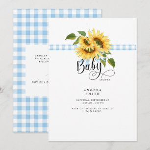 Invitation Baby shower de tournesol En vichy bleu doux
