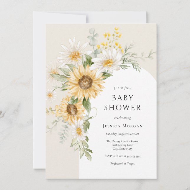 Invitation Baby shower de tournesol et de margueri (Devant)