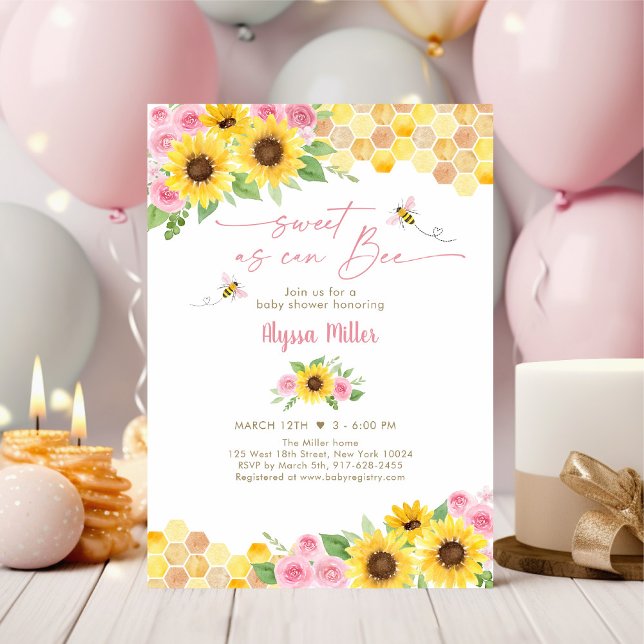 Invitation Baby shower De Tournesol Rose Et Doux (Créateur téléchargé)