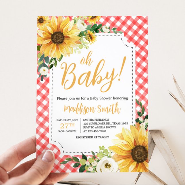Invitation Baby shower de tournesol rouge (Floral Picnic Baby Shower Invitation)