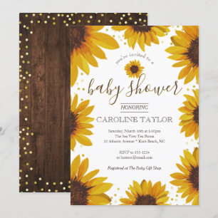 Invitation Baby shower de tournesol russe sur le bois