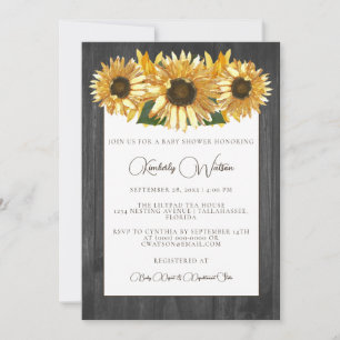 Invitation Baby shower de tournesol rustique gris