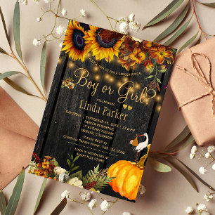 Invitation Baby shower de tournesol rustique révèle le genre