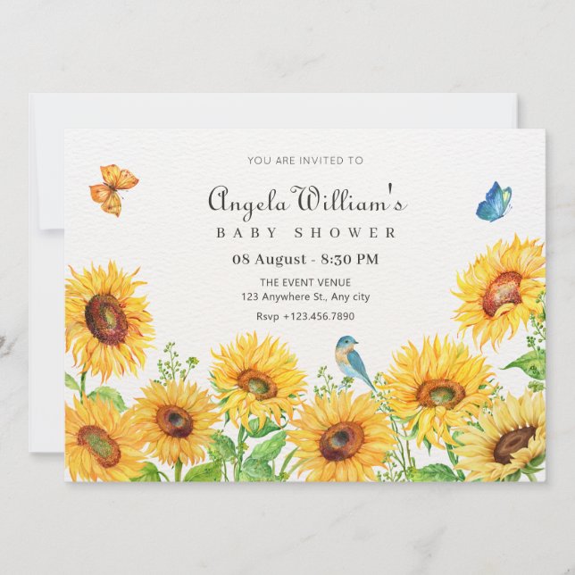 Invitation Baby shower de tournesols (Devant)