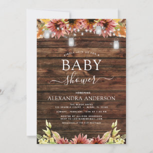 Invitation Baby shower de tournesols d'automne en bois rustiq