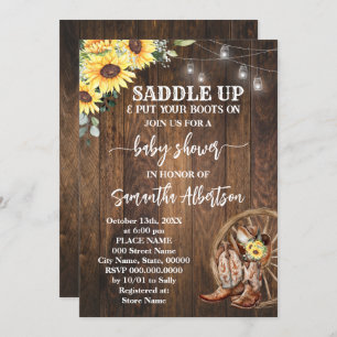 Invitation Baby shower de tournesols de l'Ouest Botte de pays