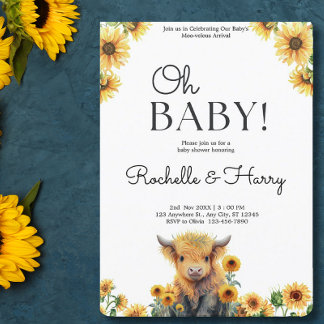 Invitation Baby shower de tournesols de Vache de haute mer