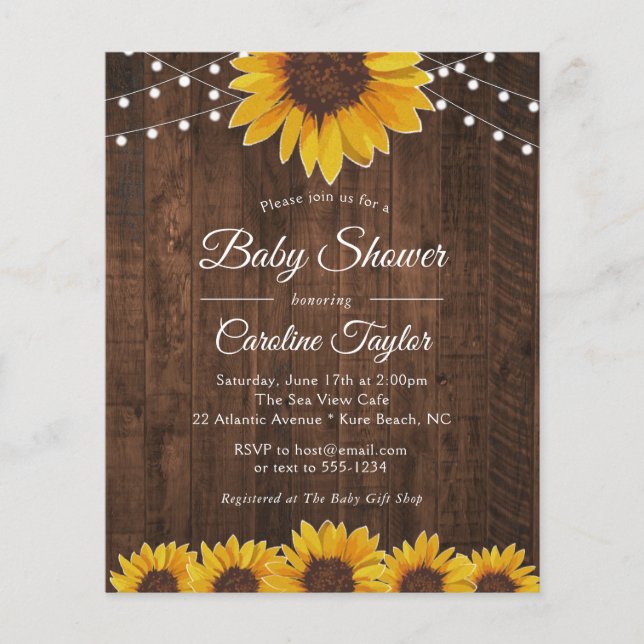 Invitation Baby shower de tournesols et lumières r (Devant)