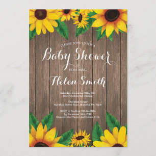 Invitation Baby shower de tournesols rustiques