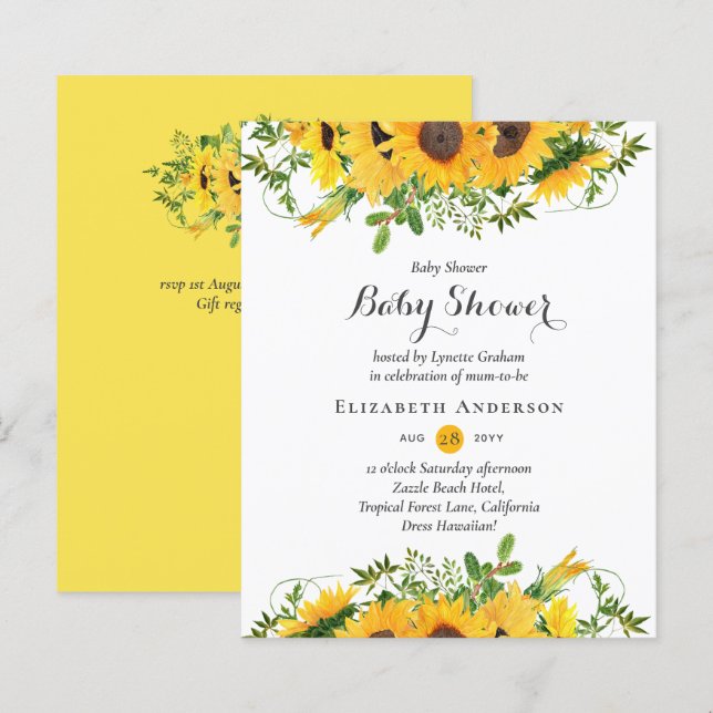 Invitation Baby shower de tournesols rustiques (Devant / Derrière)