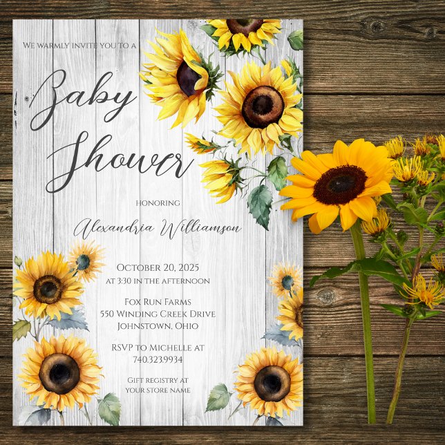 Invitation Baby shower de tournesols rustiques (Créateur téléchargé)