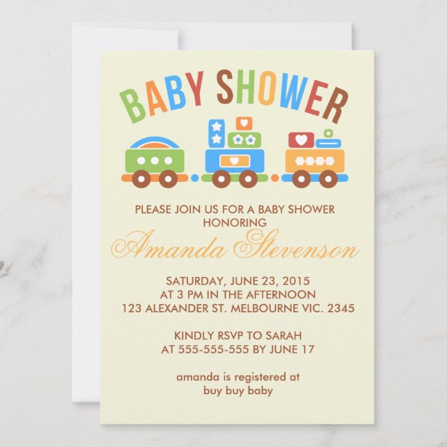 Invitation baby shower de train de transport personnalisé (Devant)