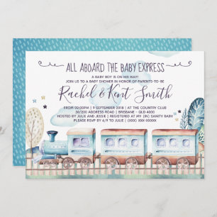 Invitation Baby shower de train Watercolor Choo Choo