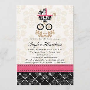 INVITATION BABY SHOWER DE TRANSPORT DE BÉBÉ DE DAMASK NOIR CH