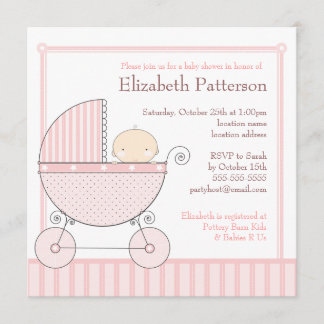 Invitation Baby shower de transport de bébé en rose