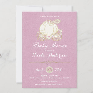 Invitation Baby shower de transport de Cendrillon d'or rose