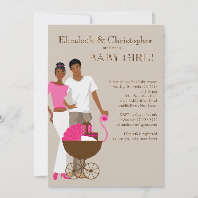 Invitation Baby shower de transport de couple afro-américain (Devant)