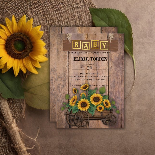 Invitation Baby shower de transport de tournesol moderne rust (Créateur téléchargé)