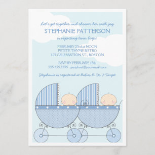 Invitation Baby shower de transport en bleu pour les jumeaux