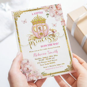 Invitation Baby shower de transport Gold Pink Blonde Princess