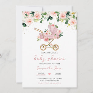 Invitation Baby shower de transport pour bébé rose