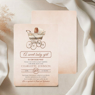Invitation Baby shower de transport pour bébé vintage beige F