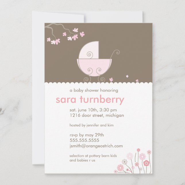 Invitation Baby shower de transport rose (Devant)