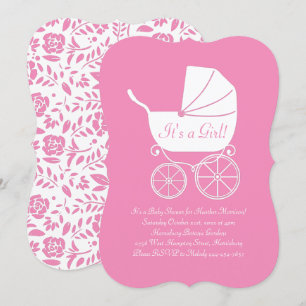 Invitation Baby shower de transport vintage jolie fille rose