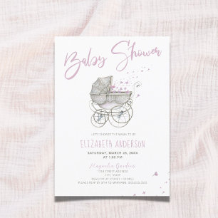 Invitation Baby shower de transport Vintage pour bébés rose