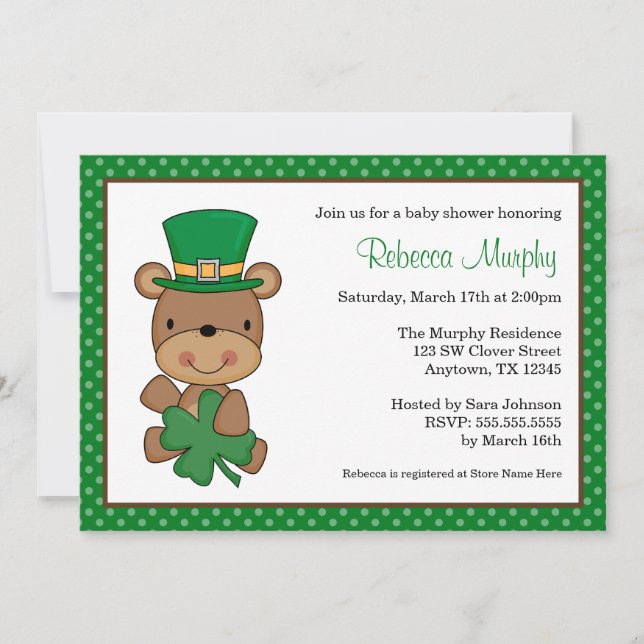 Invitation Baby shower de trèfle d'ours du jour de St Patrick (Devant)