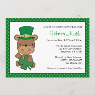 Invitation Baby shower de trèfle d'ours du jour de St Patrick