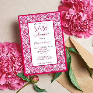 Invitation Baby shower de tuiles de Majolica magenta en Médit