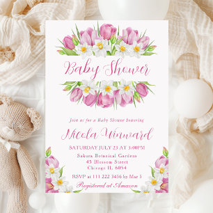 Invitation Baby shower de tulipes et de jonquilles d'aquarell