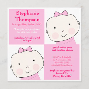Invitation Baby shower de Twin Girl Pink Blocks