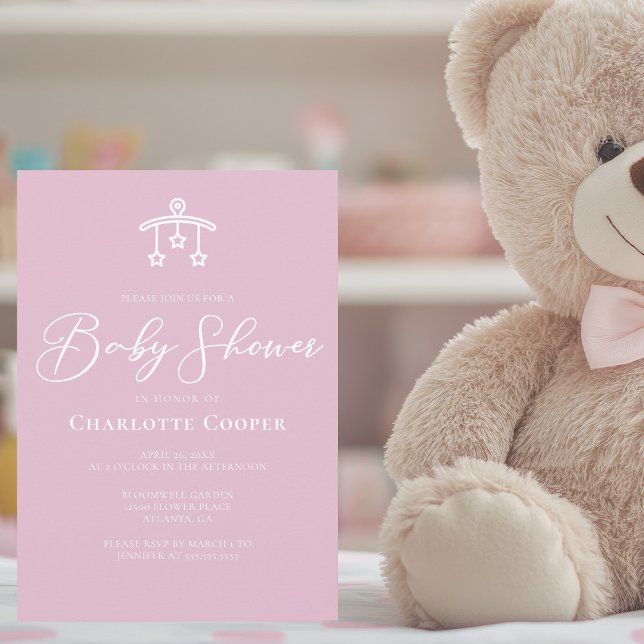 Invitation Baby shower de typographie blanc rose (Créateur téléchargé)