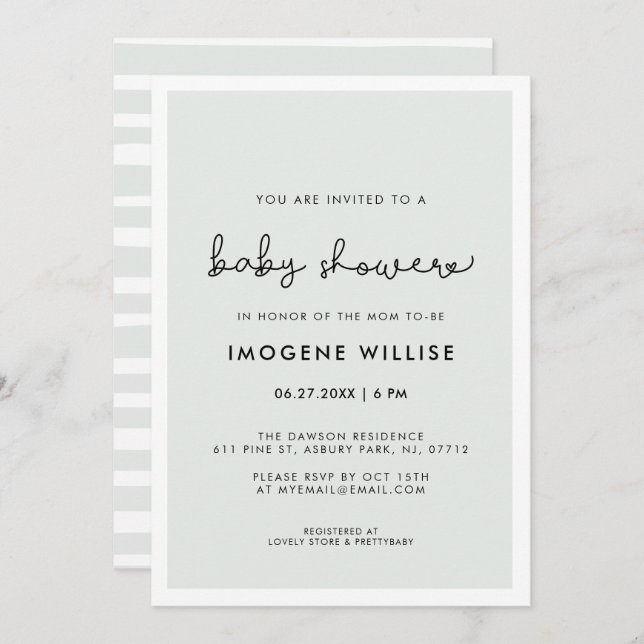 Invitation Baby shower de typographie blanche mignonne (Devant / Derrière)