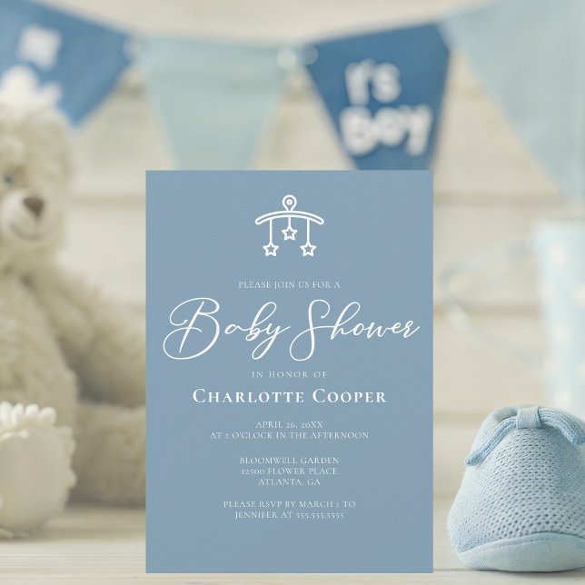 Invitation Baby shower de typographie bleu-blanc Dusty (Créateur téléchargé)