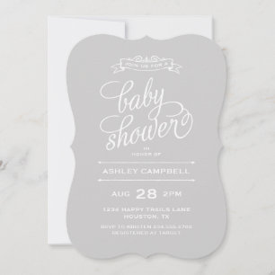 Invitation Baby shower de typographie moderne gris
