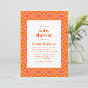 Invitation Baby shower de typographie moderne Orange Retro Bo