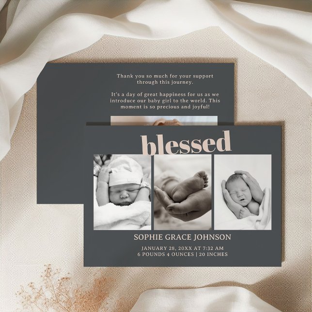 Invitation Baby shower de typographie rose Grey Boho (Créateur téléchargé)