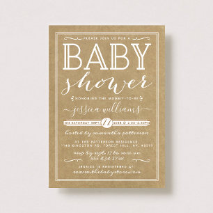 Invitation Baby shower de typographie rustique Kraft tendance