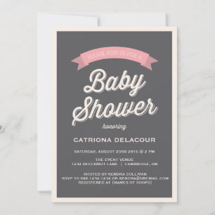 Invitation Baby shower de typographie Vintage gris