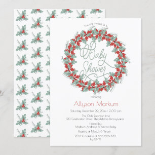 Invitation Baby shower de vacances Holly et Berries Wreath