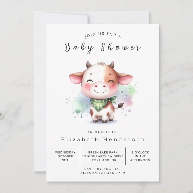 Invitation Baby shower de vache à grange lunaire (Devant)