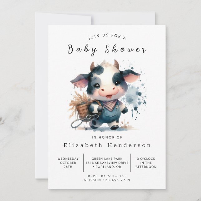 Invitation Baby shower de vache amusante rustique modifiable (Devant)