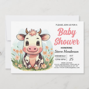 Invitation Baby shower de vache Boho Rose élégant