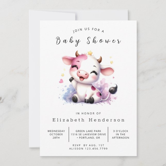 Invitation Baby shower de vache chic Boho Whimsical (Devant)