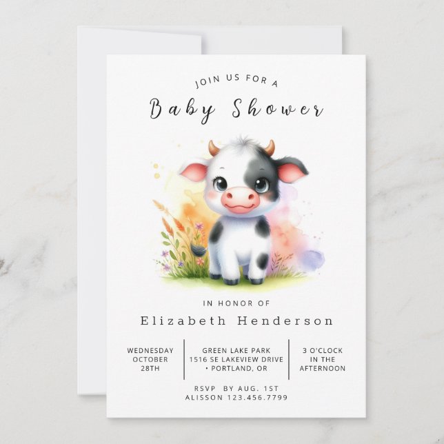 Invitation Baby shower de vache classique amusant (Devant)