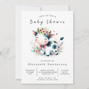 Invitation Baby shower de vache classique animal enchanté